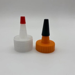 Tapa dispensadora de plástico de 28 mm a prueba de fugas y derrames con boquilla Yorker y tapa roja para botellas y productos químicos - Product Image 1