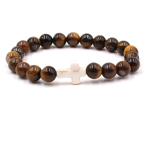 Braccialetti con Perline in Pietra Naturale Stile Religioso alla Moda, Gioielli in Agata, Braccialetti con Croce - Product Image 4