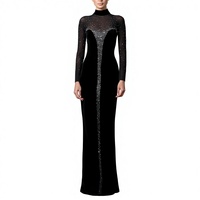 Robe de soirée en velours noir pour femme, ornée de cristaux, robe de cérémonie de luxe à manches longues, sur mesure OEM/ODM, fabricant vérifié