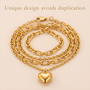 Collana con Ciondolo a Cuore in Acciaio Inossidabile, Catena Figaro Bicolore Oro e Argento, Design Minimalista, Gioielli Delicati <span class=keywords><strong>per</strong></span> Donne - Product Image 3