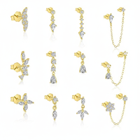YML&Wholesale Bijoux de piercing en argent S925 avec zircone cubique, plaqué or, géométriques, taille marquise, comprenant chaînes d'oreille et clous d'oreille (en gros)