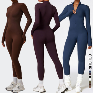Combinaison de sport en <span class=keywords><strong>velours</strong></span> chaud à fermeture éclair SHINBENE, doublée de polaire, pour femmes, combinaison de yoga compressive - Product Image 1