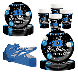 DAMAI - Juego de Decoración Personalizado para Fiesta de Cumpleaños con Temática Negra y Azul para Niños de 13 Años - Product Image 1