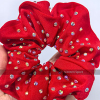 Scrunchies de haute qualité, faits sur mesure, avec des strass colorés, tissu mystique rouge, blanc, noir, marine, gymnastique, danse, cheerleading