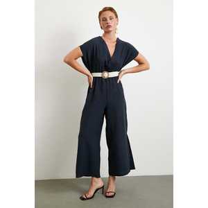 Mono con mangas murciélago y cinturón, azul marino, para mujer, minimalista, para uso diario, transpirable - Product Image 5