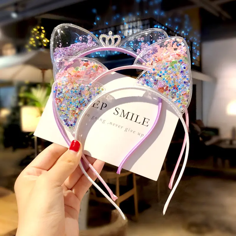 2022 Cute Cat Ears Baby Girl Korean Children Sandpaper Crown Headband Princess Hair Accessories