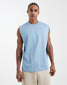 <span class=keywords><strong>Camiseta</strong></span> sin mangas de cuello redondo, corte holgado, 100% algodón, para gimnasio y fitness, de peso pesado, extragrande, estilo crop, en <span class=keywords><strong>azul</strong></span> <span class=keywords><strong>claro</strong></span>. - Product Image 1