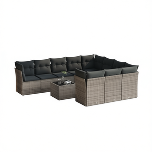 Ensemble de canapés de jardin modernes en rotin gris avec structure en acier, mobilier d'extérieur pour 6 personnes, design contemporain, résistant aux intempéries - Product Image 1