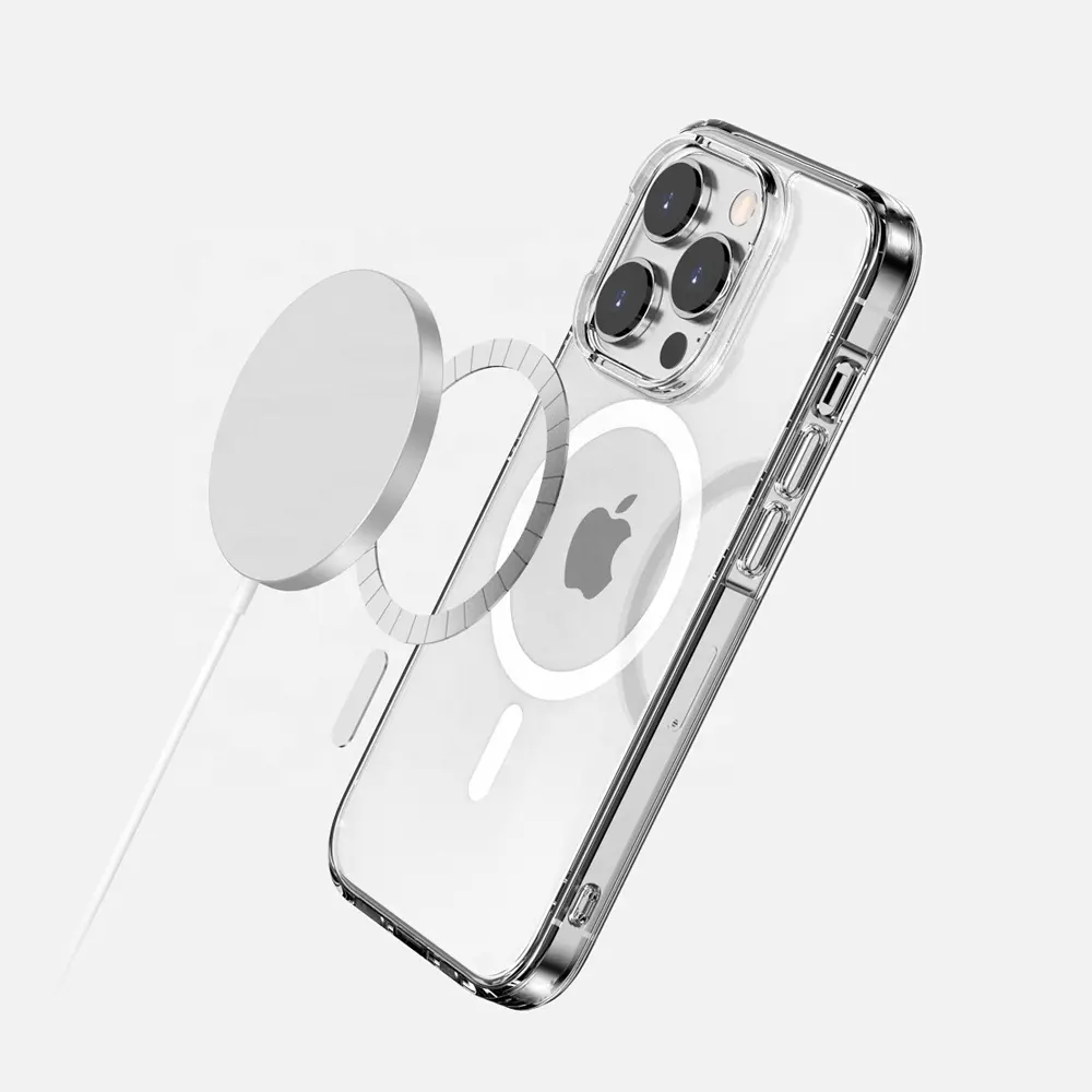 TPU Wireless Charging Clear Phone Case for Apple iPhone 13 14 Pro Max Safe Transparent Magnetic Phone Case