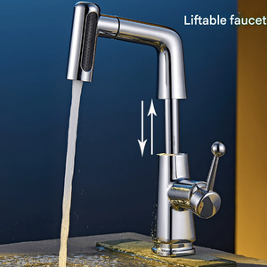 Rubinetto <span class=keywords><strong>da</strong></span> Bagno Girevole Omnidirezionale Estraibile con Funzione di Sollevamento, Dispositivo di Lavaggio per Lavabo con Acqua Calda e Fredda - Product Image 3