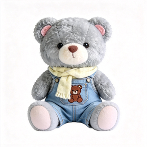 Orsetto di <span class=keywords><strong>peluche</strong></span> <span class=keywords><strong>grigio</strong></span> personalizzato, simpatico orsetto con pantaloni con bretelle, orsetto di <span class=keywords><strong>peluche</strong></span> soffice - Product Image 2