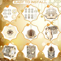 Lot de 9 lanternes de l'Aïd Ramadan, plaques creuses en forme de lune, décoration de table Eid Mubarak, lanterne suspendue en bois faite à la main en forme de cœur pour musulmans