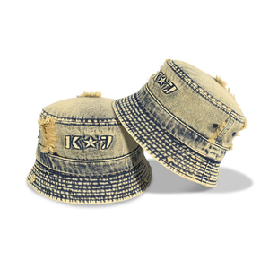 Custom Unisex 3D tecnica di ricamo vecchio cappello da pescatore Hip-Hop alla moda in Denim Design per adulti primavera estate cappello a secchiello da esterno - Product Image 1