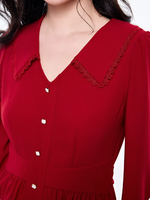Robe midi décontractée en mousseline rouge CHIU SHUI pour femme, avec taille naturelle et logo tissé sur le devant, idéale pour le Nouvel An et l'été
