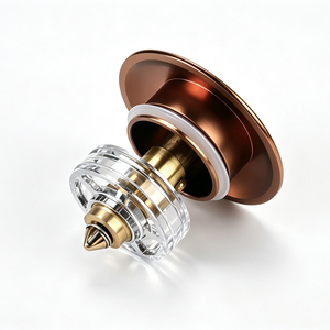 Tappo di Scarico Click Clack in Ottone Massiccio Spazzolato Oro Rosa PVD Senza Troppopieno per Lavabo da Appoggio Bagno - Product Image 3