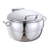 Plat de service rond professionnel en acier inoxydable martelé avec couvercle à charnière à ressort pour hôtels, restaurants, buffets et traiteurs