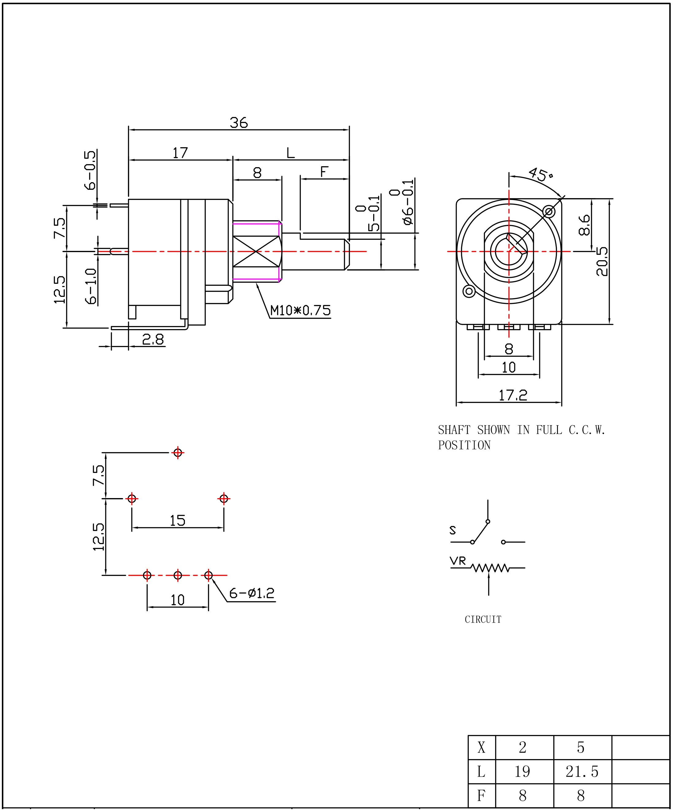 Dimmer Potentiometer switch RV17 datasheet