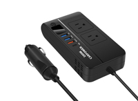 Inverter Mobil Multi-Port 200W Pengisi Daya Mobil 12V ke AC Adaptor Daya Mobil dengan 2 Stopkontak AC & Port Pengisian Cepat USB