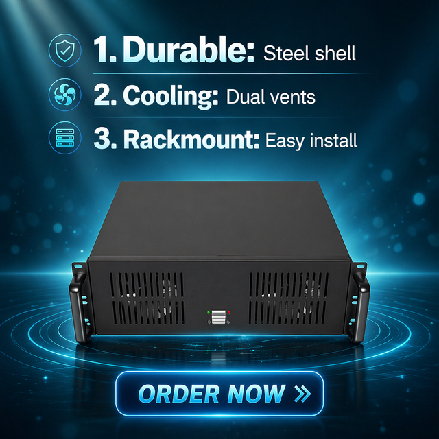 Black 1.0mm SGCC 19 Inch 4U Rackmount Server Case 4U Server Chassis with 12cm Fan ATX Form Factor Server case