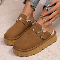 Nouvelles chaussures pour femmes Baotou à semelle épaisse, tige en PU, doublure en peluche, style décontracté, fabriquées en Zhejiang, directement de l'usine, pour l'exportation.