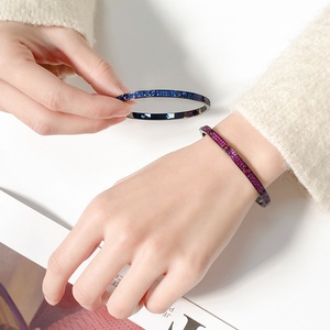 Wholesale Collections Eco-friendly <b>Copper</b> Black Gold Plated Corundum & Blue Spinel Zircon Black <b>Bangles</b> for Women - Product Image 6