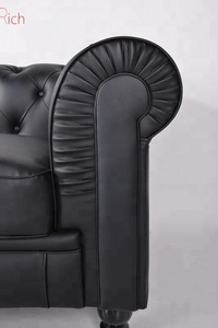 Muebles de sala de chesterfield rollo brazo sofá clásico negro de 3 plazas botón distintos de sofá de cuero - Product Image 6
