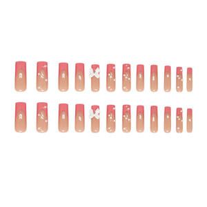 Vente en Gros Faux Ongles Réutilisables 3D Diamant Flash Fleurs Rose French Papillon Blanc Style <span class=keywords><strong>Euro</strong></span>-Américain Super Longs à Presser - Product Image 6