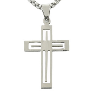 Stainless Steel Hollow <b>Cross</b> Pendant Men's Necklace Geometric Design Punk Style 120200 - Product Image 1