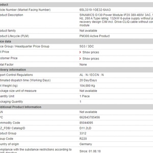 Convertisseur de fréquence SINAMICS S120 132KW à module moteur unique, garantie 1 an, gain de temps, référence 6SL3310-1GE32-6AA3 - Product Image 3