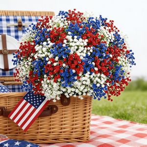 Artificial <b>Eucalyptus</b> Silk Flower Bouquet Red White Blue Patriotic Indoor Decor US Made - Product Image 1
