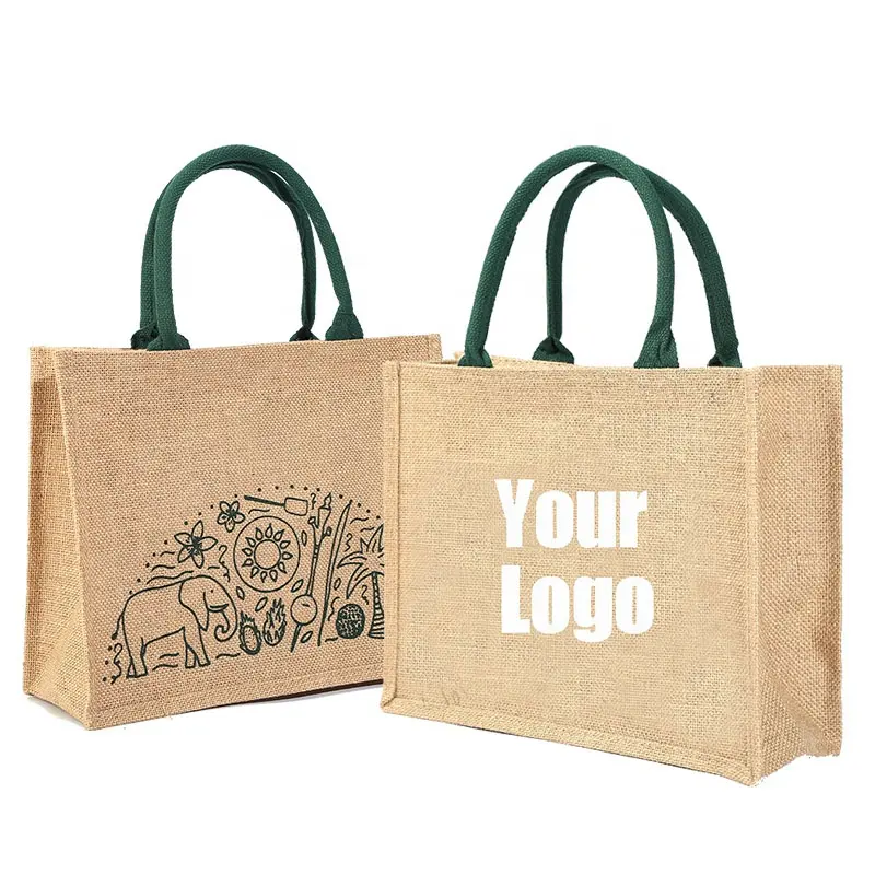 بيع بالجملة مخصص شعار مطبوع الجوت البقالة الشاطئ سستة حقيبة الموردين للهدايا الإعلان