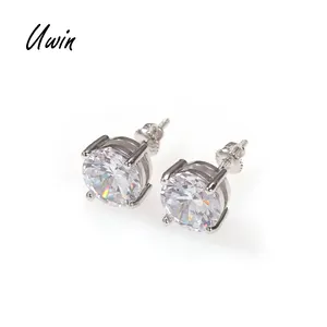 Hip Hop AAA CZ Schraube Wieder Ohrringe 8mm Zirkonia Stud Ohrring Mode Männer Frauen 925 Silber Ohrringe Schmuck