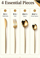 Ensemble de couverts moderne en acier inoxydable 304, 24 pièces, couteau/fourchette/cuillère, cuillère à dessert portugaise, cuillère à steak pour hôtel - Durable et compatible lave-vaisselle