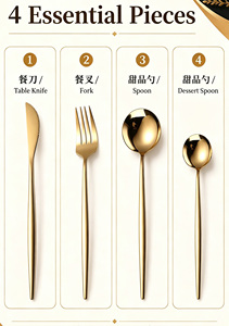 Ensemble de couverts moderne en acier inoxydable 304, 24 pièces, couteau/fourchette/cuillère, cuillère à dessert portugaise, cuillère à steak pour hôtel - Durable et compatible lave-vaisselle - Product Image 2