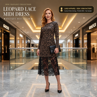 Robe Tunique à Imprimé Chevron Marque Privée, Fabrication OEM ODM, Col Rond, Ourlet à Panneaux en Dentelle Festonnée, Coupe Évasée, Manches Longues à Revers