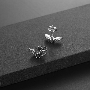 Wings <b>Stud</b> Earrings Micro Insert <b>Titanium</b> Steel Geometric Design CF144 - Product Image 4