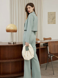 Nuevos pantalones <span class=keywords><strong>de</strong></span> <span class=keywords><strong>vestir</strong></span> <span class=keywords><strong>de</strong></span> pierna ancha <span class=keywords><strong>de</strong></span> negocios, pantalones elegantes <span class=keywords><strong>de</strong></span> cintura alta para mujer, pantalones divididos elegantes, pantalones largos verdes guisantes - Product Image 3