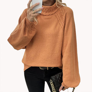 2026 Autumn Winter New Arrival Wheat Ear Pattern Sweater Women Straight Cut <b>Mock</b> Neck Knit Sweater Basic Straight Cut Knit Top - Product Image 2