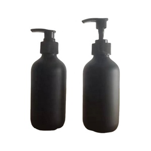 8OZ Frosted Black Glass Bottle With Black Lotion Pump