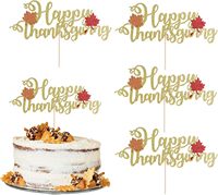 Décorations de gâteau de Thanksgiving, feuilles d'érable dorées scintillantes, décorations pour cupcakes pour la fête d'automne, la fête de Thanksgiving, les anniversaires
