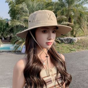 Chapeau de pêcheur pour femmes, printemps-été, protection UV, chapeau de soleil respirant à large bord, casquette de randonnée, couleur unie, polyester - Product Image 4