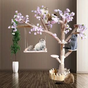 <span class=keywords><strong>Arbre</strong></span> à <span class=keywords><strong>chat</strong></span> en bois massif, résistant à l'usure, anti-adhérent aux poils, avec tronc réaliste et grand filet d'escalade - Product Image 4