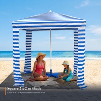 Parasol de plage carré 2x2m, tente pare-soleil portable avec panneaux latéraux au sol pour club de plage et complexe hôtelier