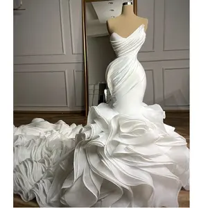 Custom Made Ruffles Trumpet Wedding Dresses Sweetheart Tiered Skirts Long Bridal Gowns Elegant Bridal Wedding Gowns