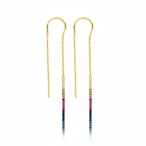 ต่างหูแบบเส้นบางสีรุ้ง ขายส่ง เครื่องประดับเงินแท้ 925 ทำมือจากตุรกี - Product Image 2