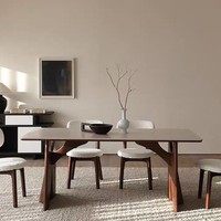 Table à manger minimaliste de style italien OEM, meubles de cuisine contemporains, table à manger en pierre frittée avec pieds en bois massif