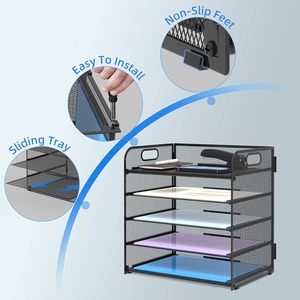Wholesale 5-Tier Metal Wire Mesh Office Desktop File Organizer Rack Paper Document Tray Storage <strong>Organizers</strong> <strong>Solution</strong> with Handle - Product Image 5