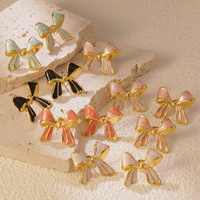 RINHOO Vente en gros Boucles d'oreilles clous en acier inoxydable émaillé, motifs fleur, nœud, fruit, style INS, bijoux pour femmes, cadeau