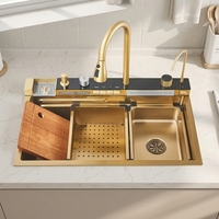Évier de cuisine intelligent multifonctionnel en acier inoxydable doré PVD, design nid d'abeille, fait main, avec touches de piano