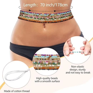 Ensemble de perles de taille bohème faites à la main pour femmes bijoux de corps en diamant de grande taille avec chaîne de ventre non extensible - Product Image 5
